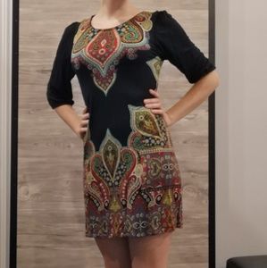 Boho style sleeved black dress